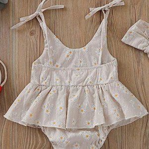 Beige Daisy Playsuits with Tie Shoulder